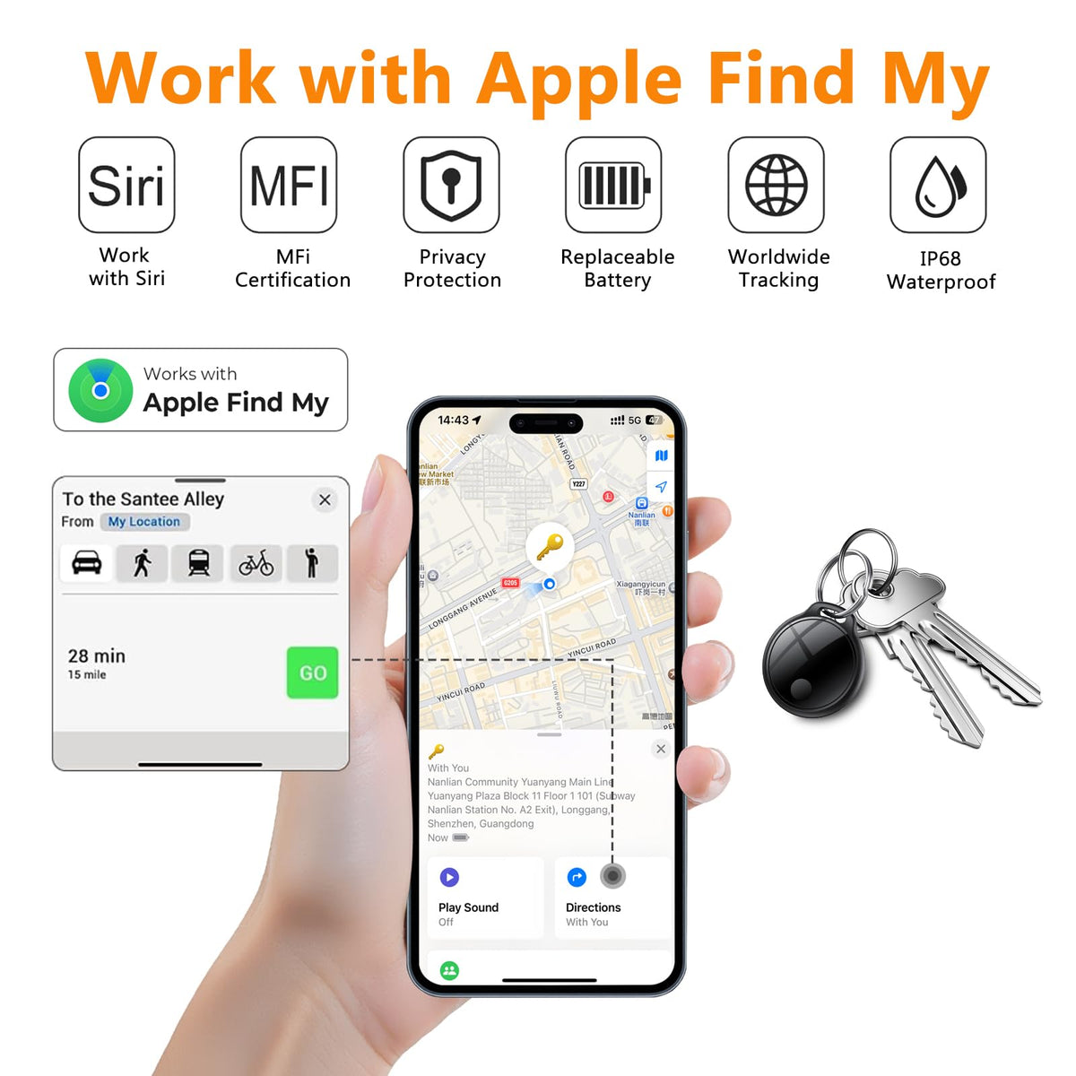 Air Tracker Tags-4 Pack: Smart Bluetooth Tracker, Compatible with Apple Find My APP (iOS Only) Replaceable Battery, IP67 Waterproof, Suitable for Luggage, Wallets, Backpacks, Keys Tracking Tag, Black