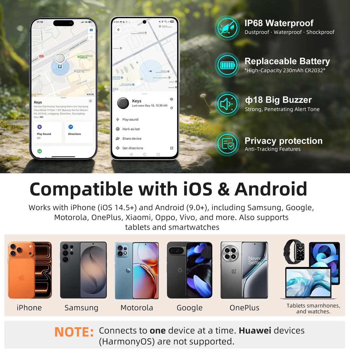Air Tag for Android, Air Tags-4 Pack Work Compatible with Apple Find My | IP68 Waterproof, 100 dB Loud Alert, 230mAh Replaceable CR2032 Battery, Dual-System Smart Tag for Wallet, Luggage, Backpacks