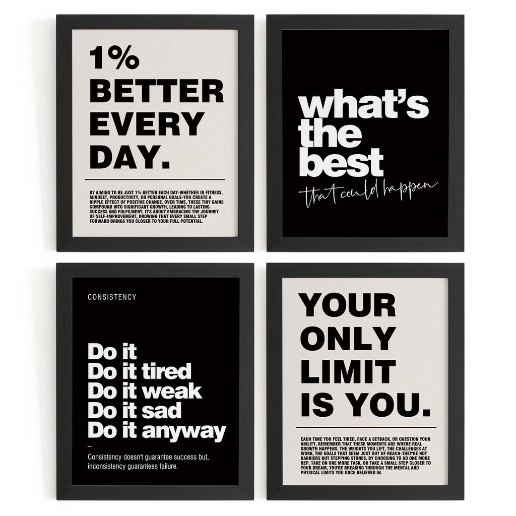 DSHFG Motivational Inspirational Office Wall Art Decor Prints Set of 4 | Black Office Motivational Wall Decor Trendy Retro Positive Affirmations Quotes Wall Decor Gym Posters, 8x10 Unframed
