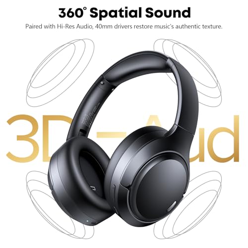 Hybrid Active Noise Cancelling Headphones 120H Playtime 6 ENC Clear Call Mic, Over Ear Headphones Wireless with Hi-Res Audio Comfort Earcup Low Latency ANC Bluetooth 6.0 Headphones for Travel Workout