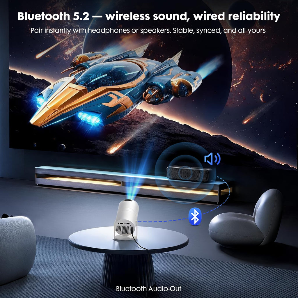 [Built-in Apps] Mini Projector with Wifi and Bluetooth 1080P Supported | Portable Small Projector with Android 14, 180° Rotation/Manual Focus/Auto Keystone, Compatible with HDMI/USB/Smartphone