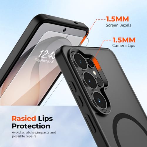 SUPFINE Magnetic for Samsung Galaxy S26 Ultra Case with Screen Protector, (Built-in Magnets) (Military Grade Drop Protection) Slim Translucent Shockproof Phone Case,Black