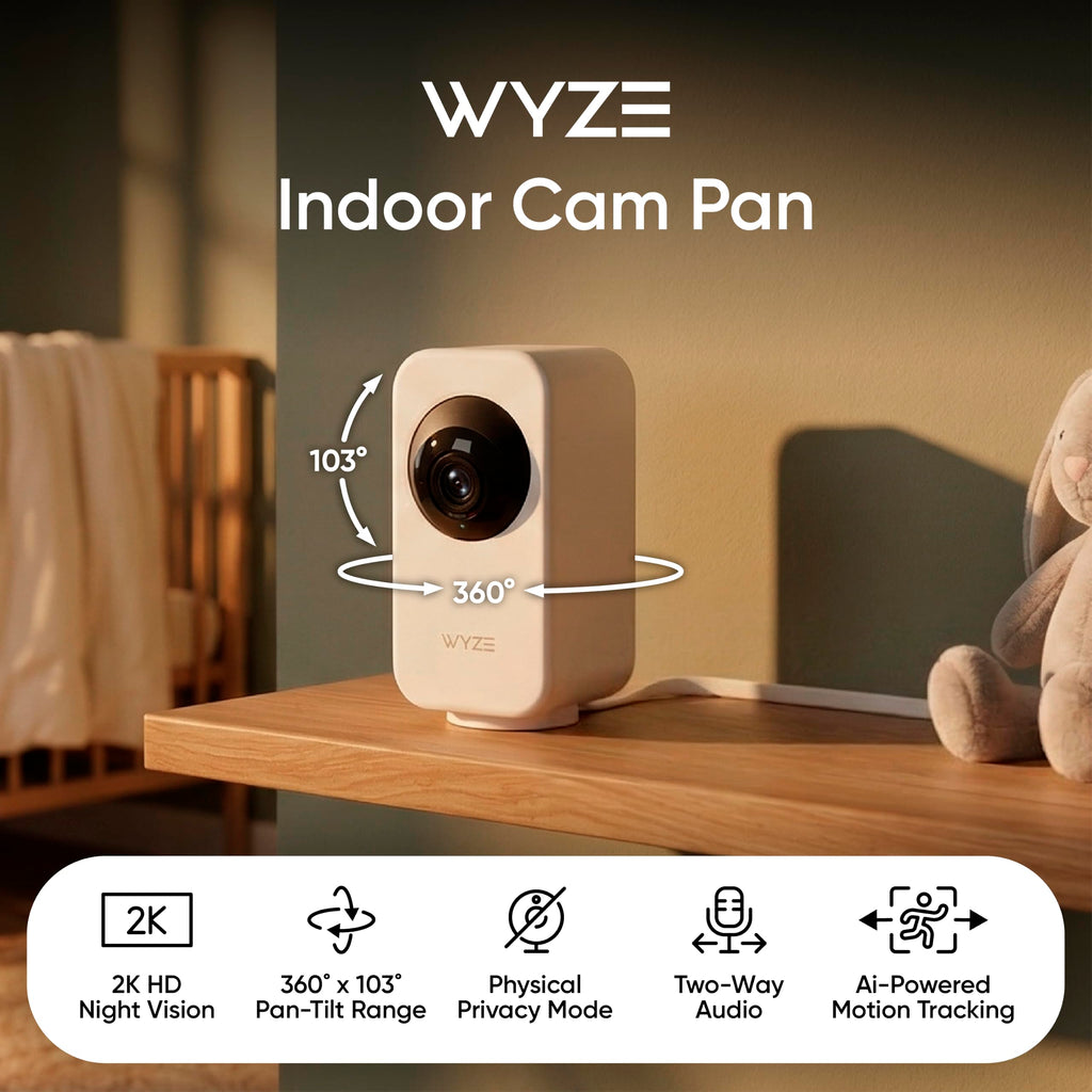 WYZE Indoor Cam Pan, 2K Pan-Tilt Security Camera for Baby/Pet Monitoring | AI Motion Tracking, IR Night Vision, 2-Way Audio, Physical Privacy Mode, Works with Alexa and Google Assistant