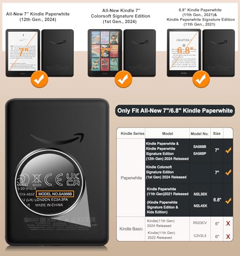 Moko Case for 7"/6.8" Kindle Paperwhite 12/11th Gen & Kindle Colorsoft for Signature Edition 2024, Slim PU Shell Cover with Auto-Wake/Sleep, Flowers