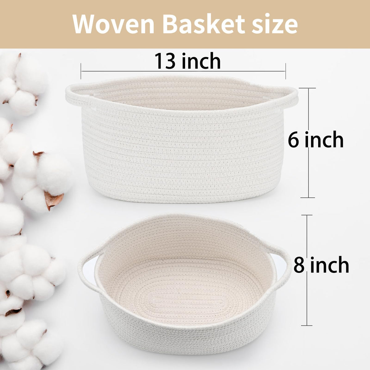 Happyiren Medium Woven Cotton Rope Basket, Empty DIY Gift Basket for Burr | Great for Baby Shower, Birthday & Decor, Cute Decorative Storage Organizer, 13" x 8" x 6"