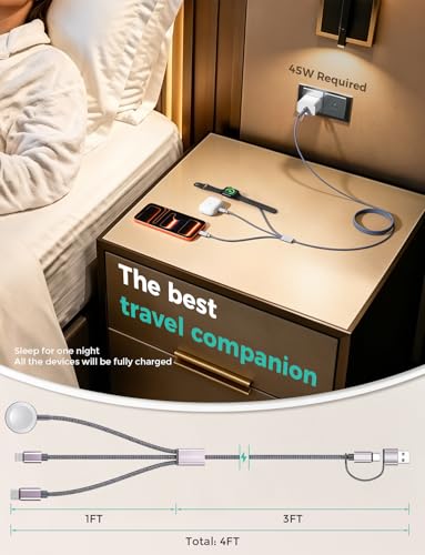 2026 Travel Essentials for Apple Watch Charger,Cruise Vacation Camping Essentials,iPhone Charger,Multi Charging Cable,3 in 2 Charging Docks for iWatch Series 12 11-2/Ultra,iPhone 18 17-12,Car