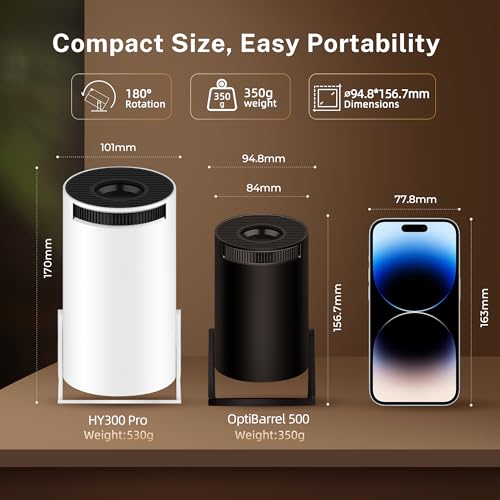 [Built-in Apps] Mini Projector 4K Supported, Android TV OS & Phone Remote | Projector with WiFi 6 & Bluetooth 5.4, Short Throw, Auto Keystone and 180° Rotation for Bedroom, Home Cinema and Outdoor Use