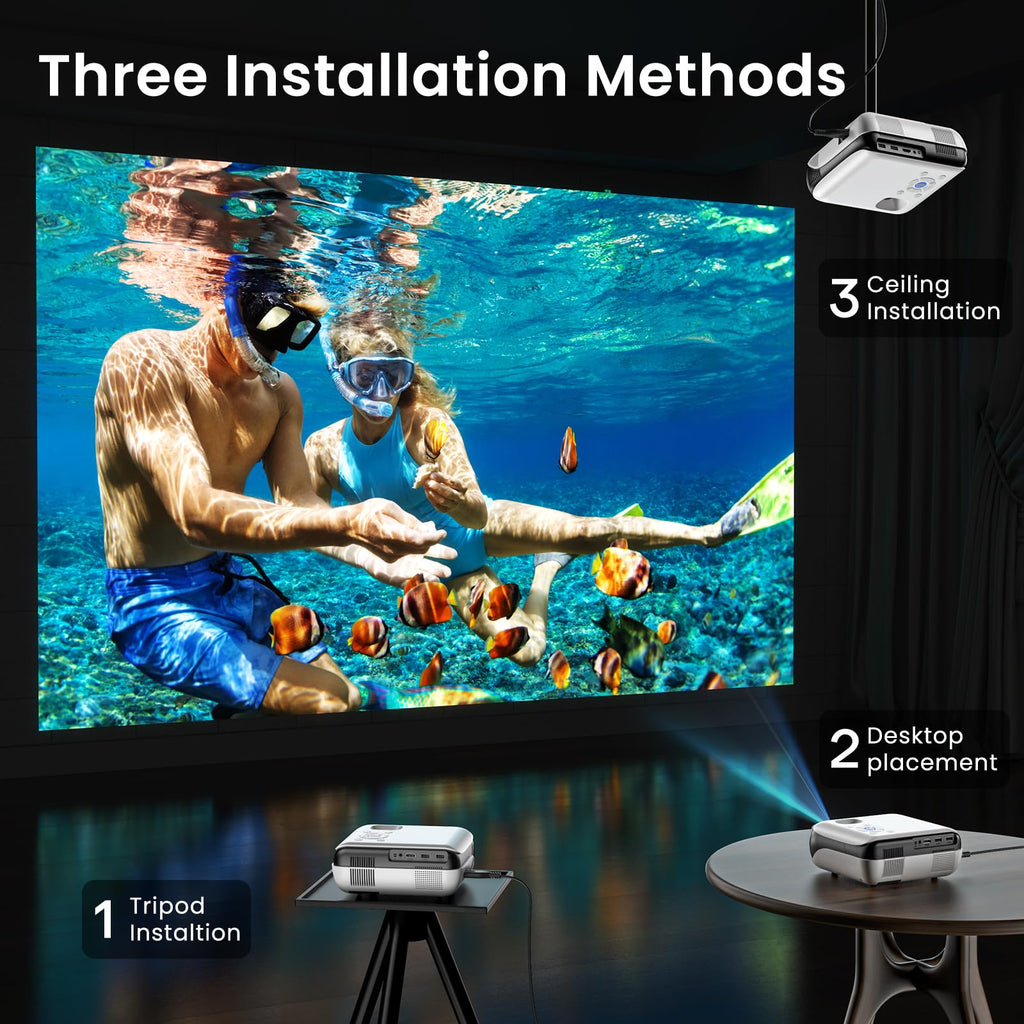 HAPPRUN Native 1080P Bluetooth Projector - Standard | Native 1080P • Mini & Portable • Easy Setup • Built-in Speaker • HDMI for PC, Laptop & PS5