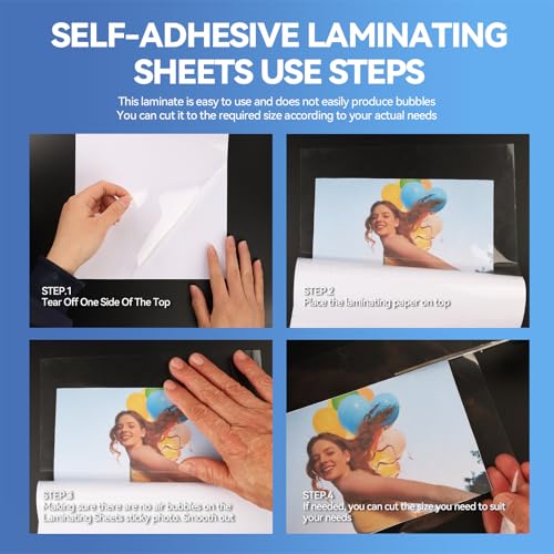 36 Sheets Transparent Laminate Sheets Self Adhesive Laminating Sheets | 8.5x11 inch Waterproof Cold Lamination Sheets Vinyl Overlay Film for Sticker Paper, Cricut Crafts, Photo -100% Clear