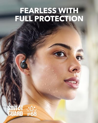 Soundcore Sport X20 by Anker Noise Cancelling Workout Earbuds, Ear Hooks | Rotatable and Extendable Ear Hooks, Deep Bass, IP68 Waterproof, Sweatproof, Dustproof, 48H Playtime, Sport Earbuds for Gym