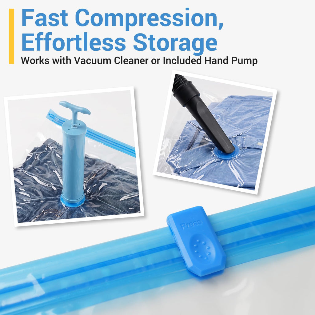 Fygrip 80% Space Saver Vacuum Storage Bags with Hand Pump, 20 Combo | Plastic Packaging Bags, Vacuum Seal Bags for Clothing, Travel Luggage, Blankets, Comforters
