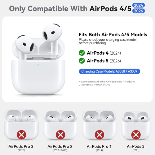 Ljusmicker for AirPods 5/4 Case (2026/2024) with Cleaner Kit,Black | Soft Silicone Protective Cover for Apple AirPods 5 Case/AirPods 4 Case with Keychain for Women Men,Supports Wireless Charging