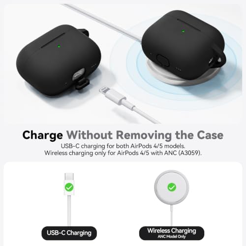 Ljusmicker for AirPods 5/4 Case (2026/2024) with Cleaner Kit,Black | Soft Silicone Protective Cover for Apple AirPods 5 Case/AirPods 4 Case with Keychain for Women Men,Supports Wireless Charging