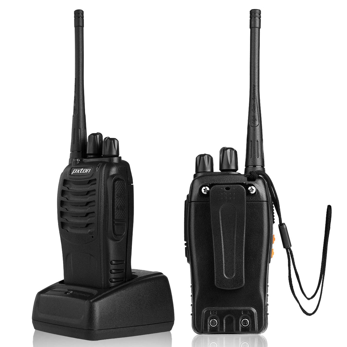 pxton Two Way Radios Long Range Walkie Talkies for Adults with Headphones,16 Channel Handheld 2 Way Radio Rechargeable with Flashlight Li-ion Battery and Charger（6 Pack）