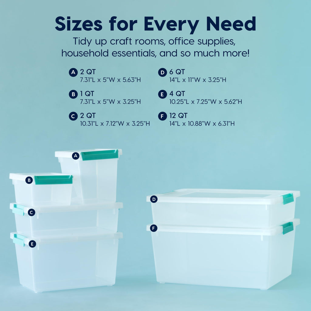 IRIS USA Storage Bins with Lids |Made in USA| 6 Qt - (4-Pack) - Clear | 14"L x 11"W x 3.25"H - Sensory Craft Organizers, Plastic Clip Box Totes, Containers for Paper, Office, Art & Study Supplies