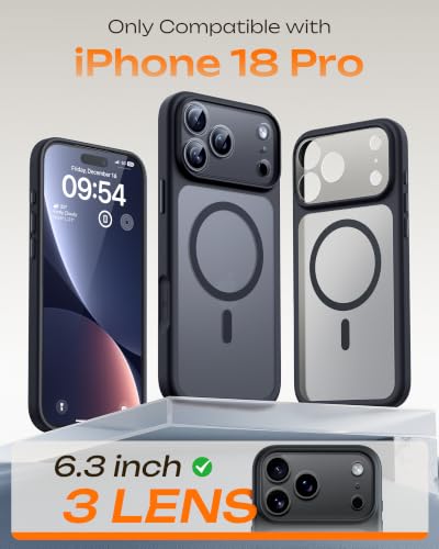 TOCOL for iPhone 18 Pro Case, Compatible with MagSafe, Black | Built-in Magnets, Camera Control Cover, Full Camera & Military-Grade Protection Anti-Slip Slim Translucent Matte Phone Case
