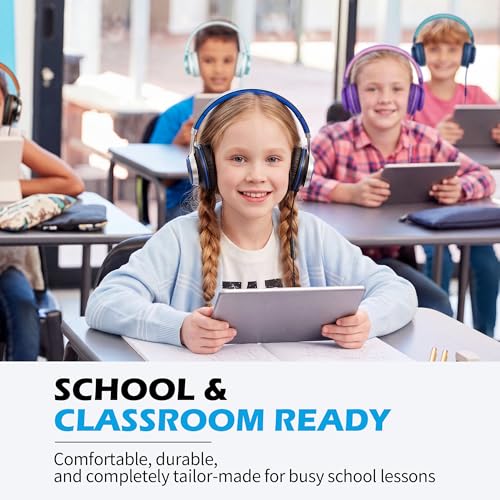 AILIHEN C8 Kids Wired Headphones with Mic for School, 3.5mm Jack, BlackBlue | On Ear Headsets and Volume Control Foldable, Corded Computer Chromebook for Children Teens Classroom Online Learning Travel
