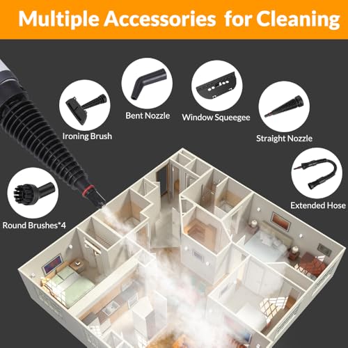 Handheld Steam Cleaner, Pressurized Hot Steam with 12 Accessories for Home