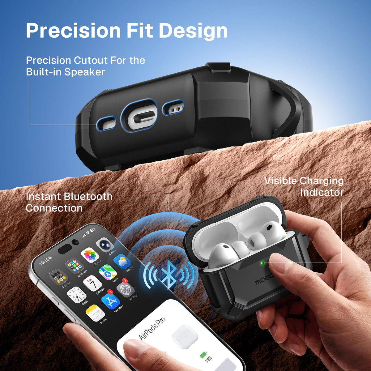 MOBOSI for AirPods Pro 3 Case with Magnetic Lid Lock,Black | Compatible with MagSafe,Military Grade Shockproof Protective Cover with Cleaner Kit& Keychain for iPod Pro 3 Case(2025)