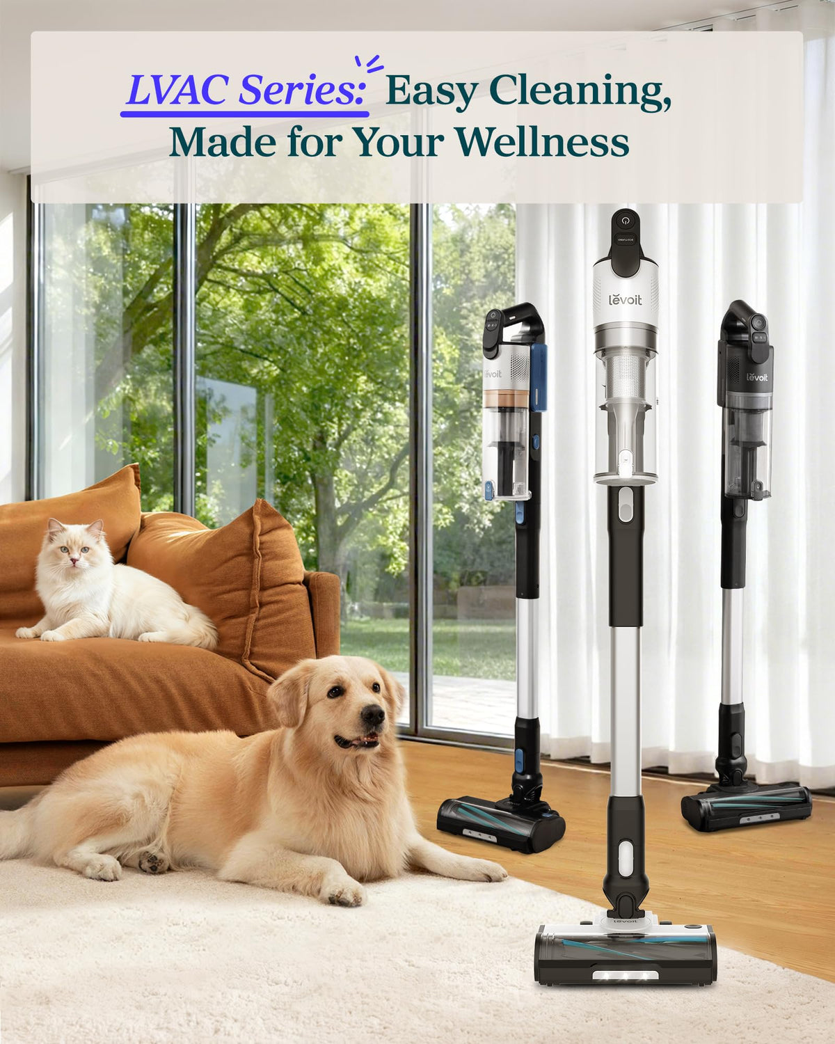 Levoit Cordless Vacuum Cleaner, Anti-Tangle for Pet Hair, Up to 50 Minutes | Powerful Suction, Lightweight, Rechargeable, Versatile for Carpets & Hard Floors, 180° Lay-Flat Design, LVAC-200