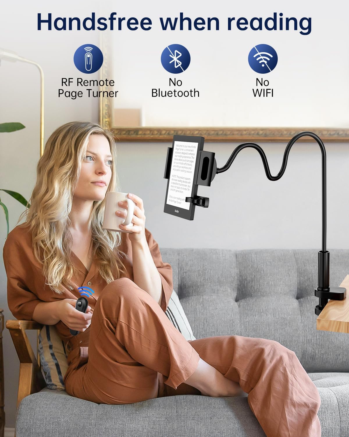 Kindle Stand with Remote Page Turner, Kindle Holder for Reading in Bed