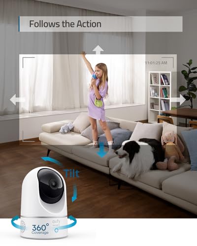 eufy Security Indoor Cam E220, Dog/Pet Camera, Pan and Tilt | 2K Wi-Fi Plug-in, AI Tracking and Alerts, Night Vision, HomeBase 3/Mini/Prof S1 Compatible, Voice Assistant Support