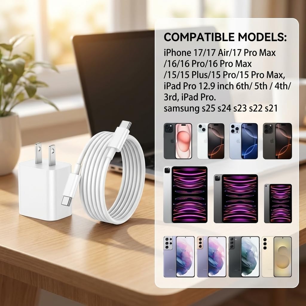 iPhone 18 17 16 15 Charger Fast Charging 2Pack Apple USB C Charger Block | Type C Chagrer Fast Charging with 6FT USBC to C Charger Cable for iPhone 18 17 16 15/Pro/Pro Max/iPad