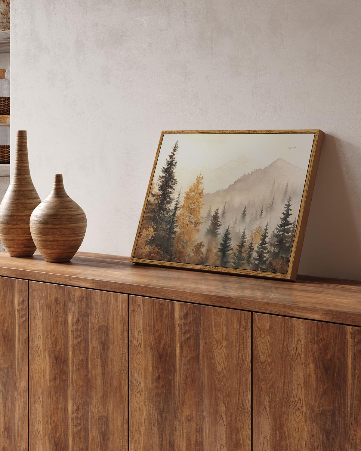 InSimSea Framed Canvas Wall Art Vintage Decor, Fall Trees Forest Wall Decor for Living Room Bedroom Office, Rustic Autumn Landscape Mountains Prints, Home Desk Decorations, 12x16inch