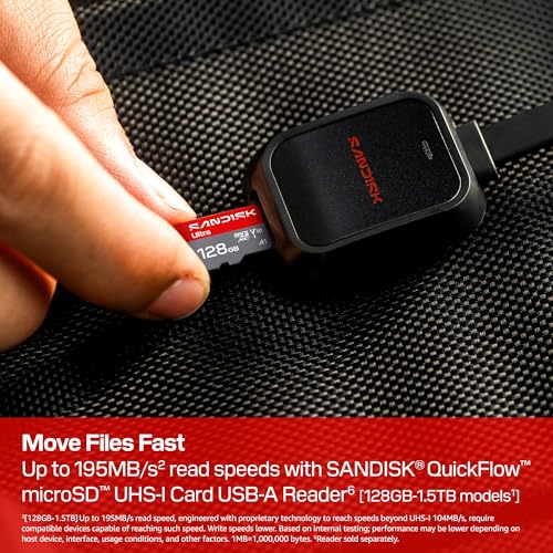 SANDISK 128GB Ultra microSD UHS-I Card - Up to 195MB/s Read Speed, Full HD Video, V10, U1, C10, A5 - SDSQUJQ-128G-GZ6MA