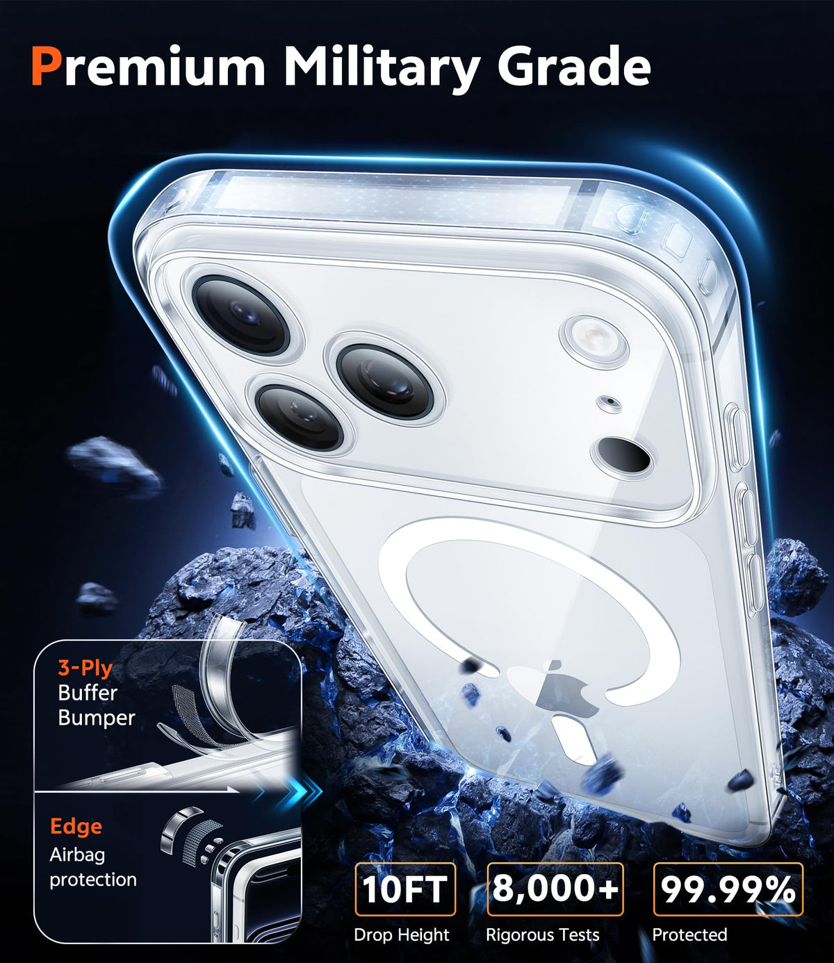 FNTCASE Magnetic for iPhone 18 Pro Max Case/17 Pro Max Case, Clear | Screen Protector, Military Grade Drop Protection, Slim Magnetic Phone Cases, Shockproof Bumper, Transparent Cell Cover