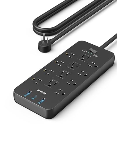 Anker Power Strip with 2100J Surge Protector, Outlet Extender, 20W, 12 AC | 5ft Extension Cord with Multiple Outlets, 1 USB C, 2 USB A, Home Office, Dorm Room Essentials, TUV Listed