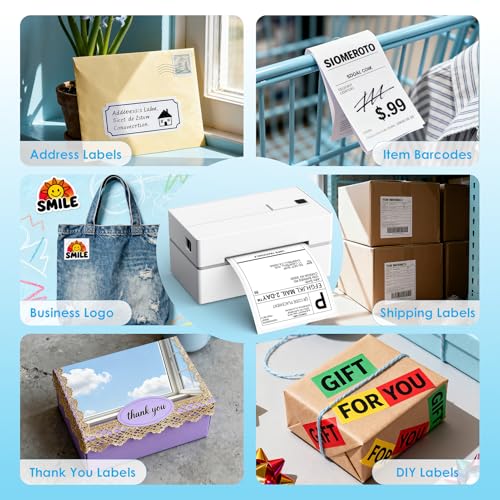 KNAON Bluetooth Thermal Shipping Label Printer, 4x6 Portable Thermal Address Label Printer for Small Business, Compatible with iPhone,Android,Windows,Mac–Works with Etsy Shopify USPS&More, White