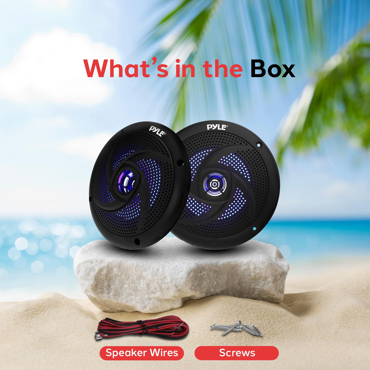 Pyle Marine Speakers -5.25 Inch 2 Way Waterproof and Weather Resistant Outdoor Audio Stereo Sound System with LED Lights,180 Watt Power and Low Profile Slim Style -1 Pair -PLMRS53BL (Black)