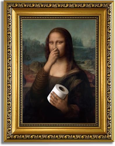 YD&YZY Bathroom Wall Art Funny Mona Lisa Wall Decor Vintage Gold Framed | Mona Lisa Pinching Nose, 8"x10" Mini Small Size Humorous Toilet Art decorations for Bathroom Restroom
