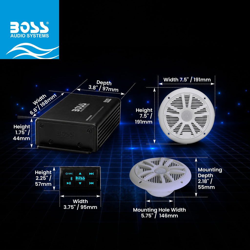 BOSS Audio Systems ASK904B.64 Marine Bluetooth 6.5in Speakers & Amplifier