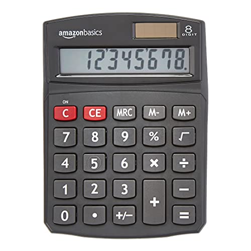 Amazon Basics LCD 8-Digit Desktop Calculator, Portable and Easy to Use, Black, 1-Pack