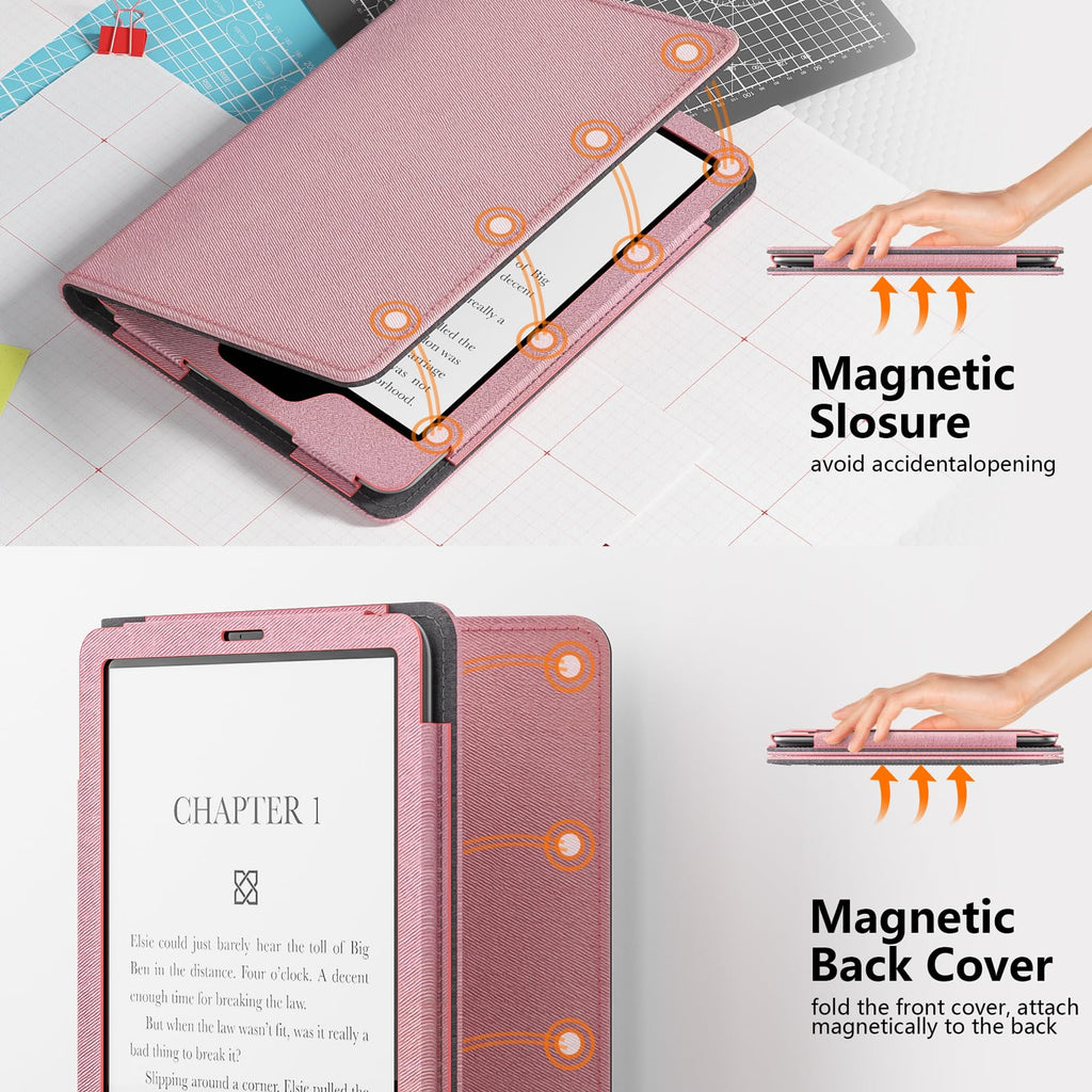 Case for Kindle Paperwhite 7"/6.8" (13th/12th Generation, 2026/2024), Pink | Lainergie Slim High Quality PU Leather Kindle Colorsoft Signature Edition 2024 Case With Stand, Hand Strap, Auto-Wake/Sleep