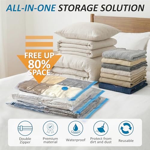 Vacuum Storage Bags with Hand Pump, Vacuum Seal Space Saver Bags,20 Combo | 80% Space-Saving Bags for Clothing, Blankets, Pillows, Bedding & Comforters; Multi-Size Variety Pack for Home & Travel