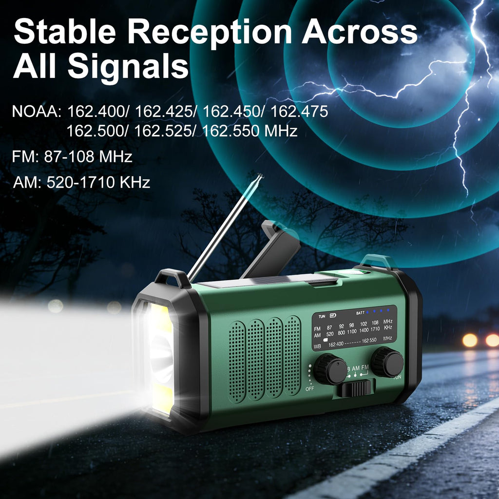 Leaton Hand Crank Emergency Radio, NOAA Weather Radio AM/FM,10000mAh | Solar charging, Rechargeable Battery Powered, USB-C Charger, Flashlight, SOS Alarm, for Camping Survival Emergencies