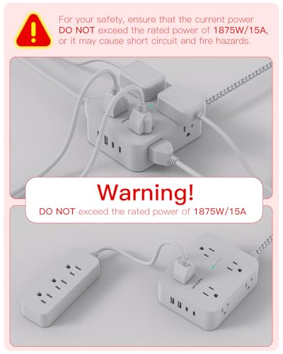 HANYCONY Surge Protector Power Strip, 1080J, 5 Ft Braided Extension Cord | 8 Outlets 4 USB Ports(2 USB C), Outlet Extender, Flat Plug, Wall Mount, Desk Charging Station, Home Office, Dorm Room ETL