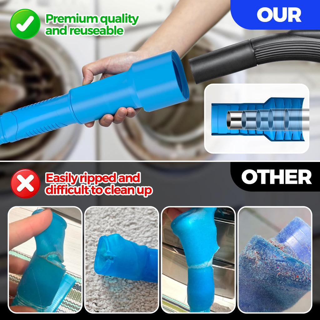 Holikme Dryer Vent Cleaner Kit 2Pack - Lint Vacuum Attachment & Brush | Blue Dryer Vent Vacuum Hose Attachment & Brush Reach Deep Traps - Remove Hidden Lint, Speed Drying & Reduce Fire Risk
