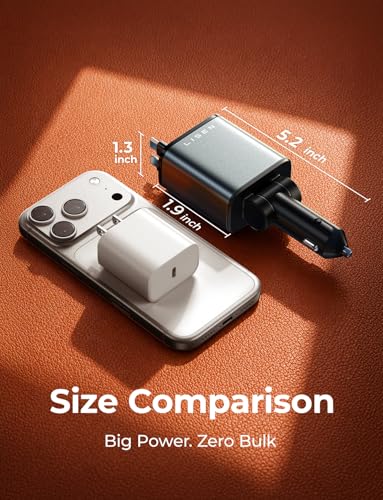 LISEN Retractable Car Charger, 84W Car Charger USB C Fast Charge, 4 in 1 | Cigarette Lighter Adapter, Car Accessories, for Christmas Day Gifts for Men Women Dad Mom, for iPhone 18 Pro Max 17 16 15 14