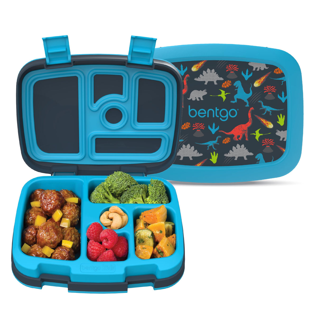 Bentgo Kids Prints Leak-Proof 5-Compartment Bento-Style Kids Lunch Box | Ideal Portion Sizes for Ages 3-7, Durable, Drop-Proof, Dishwasher Safe, PFAS & BPA-Free Materials (Dinosaur)
