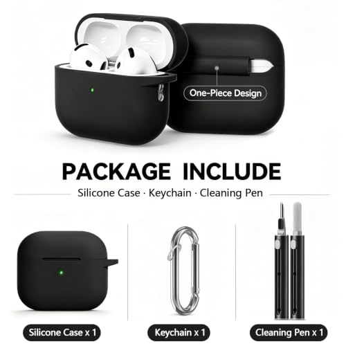 Ljusmicker for AirPods 5/4 Case (2026/2024) with Cleaner Kit,Black | Soft Silicone Protective Cover for Apple AirPods 5 Case/AirPods 4 Case with Keychain for Women Men,Supports Wireless Charging