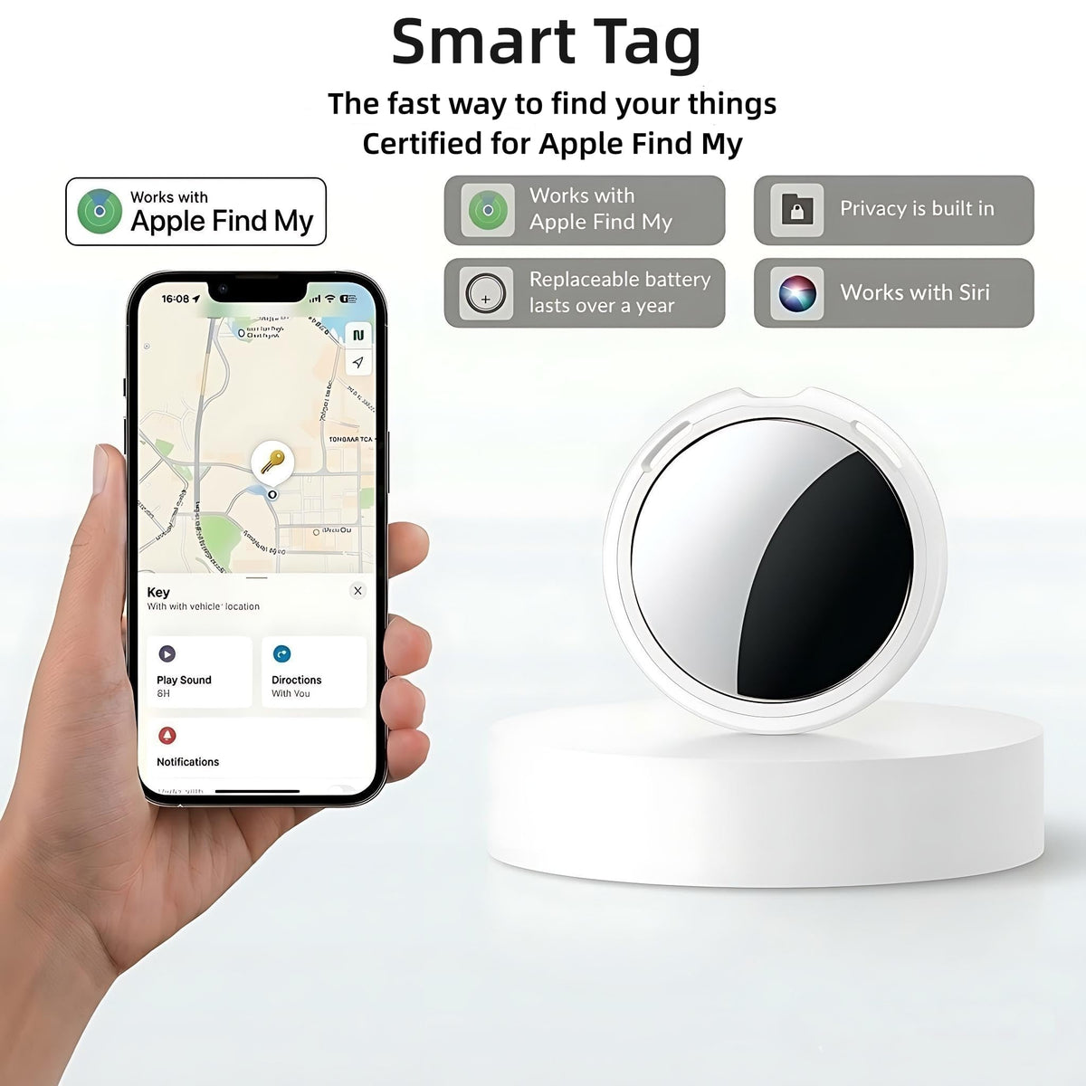 4 Pack Smart Tracker Tags MFi Certified Item Finder Apple Find My iOS Only | Bluetooth Air Worldwide Tracking Tracker Tags Waterproof Key Finder Locator with Sound for Luggage Wallet Pets Dogs Cats