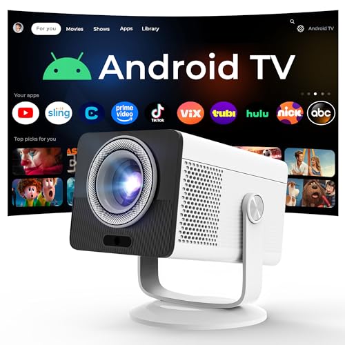 HP Projector Built-in Apps, USB-C Power Bank Compatible for Outdoor MC400 | Portable Mini Projector with WiFi 6 and Bluetooth 5.4, 1080P/4K Supported, Auto Keystone & 90° Rotatable, Smart Android TV OS