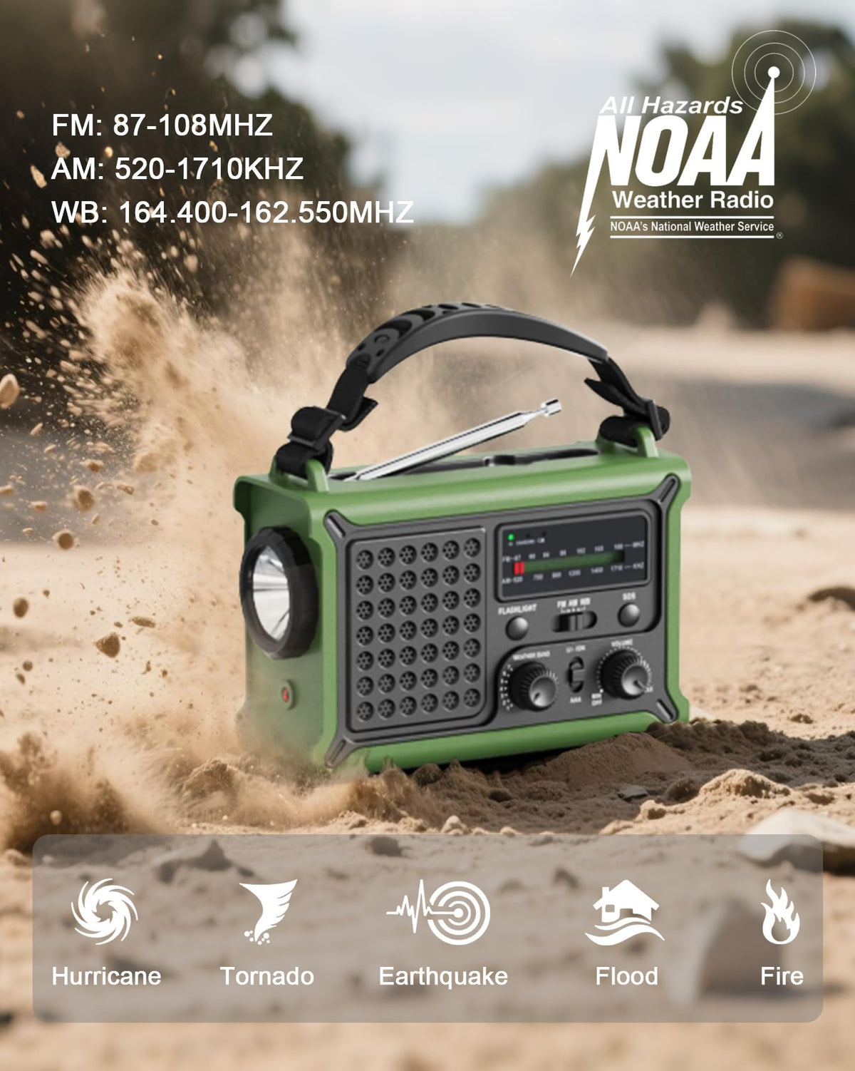 Emergency Weather Radio with Large Solar Panel, Real 12000mAh Battery | Efficient Hand Crank, AM/FM/NOAA Bands, LED Flashlight, Reading Lamp, SOS Alarm & Phone Charger for Camping & Emergencies