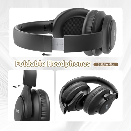 KVIDIO Bluetooth Headphones Wireless Over Ear Headsets 65H Playtime | Deep Bass, HiFi Stereo, Bluetooth 6.0, Microphone, Comfortable Fit, Foldable, Lightweight, Low Latency for Travel Home Office