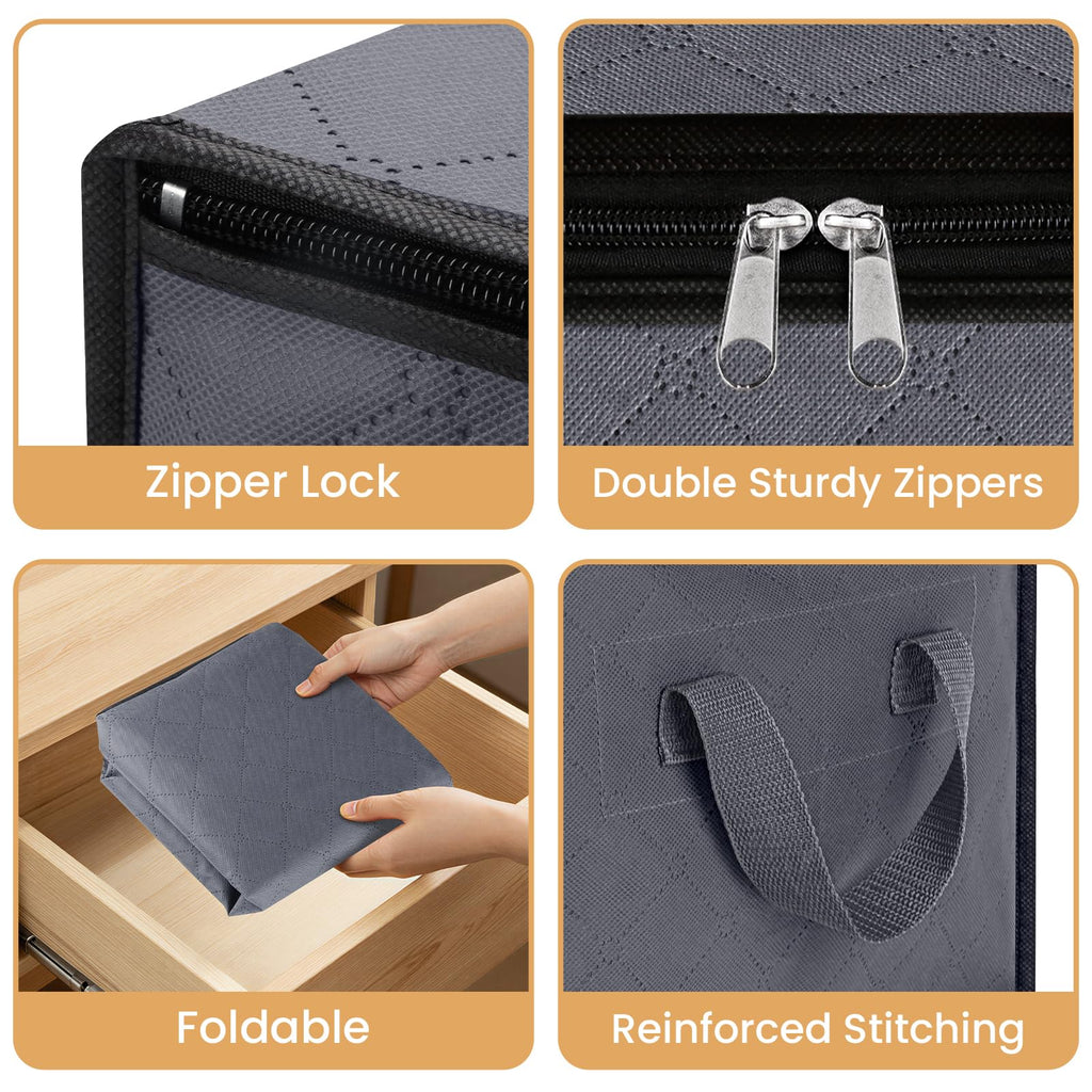 Fab totes 6 Pack Storage Bags for Clothes Blanket Storage Bins with Lids | Foldable Closet Organizers with Zippers,Window and Handles,Fabric Storage Bins for Sweater,Comforter,Bedding,Dorm essentials