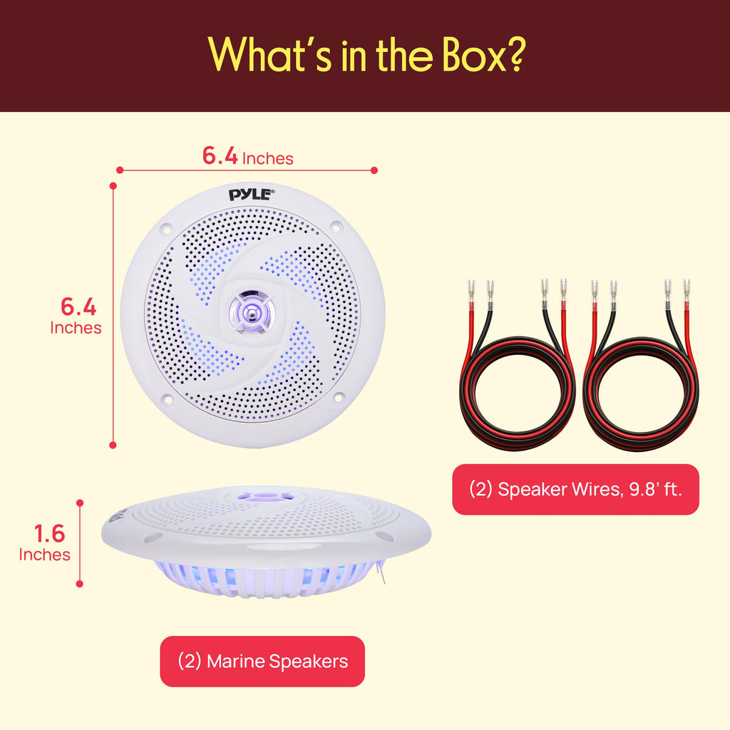 Pyle Marine Speakers - 5.25 Inch 2 Way Waterproof and Weather Resistant Outdoor Audio Stereo Sound System with LED Lights, 180 Watt Power and Low Profile Slim Style - 1 Pair - PLMRS53WL